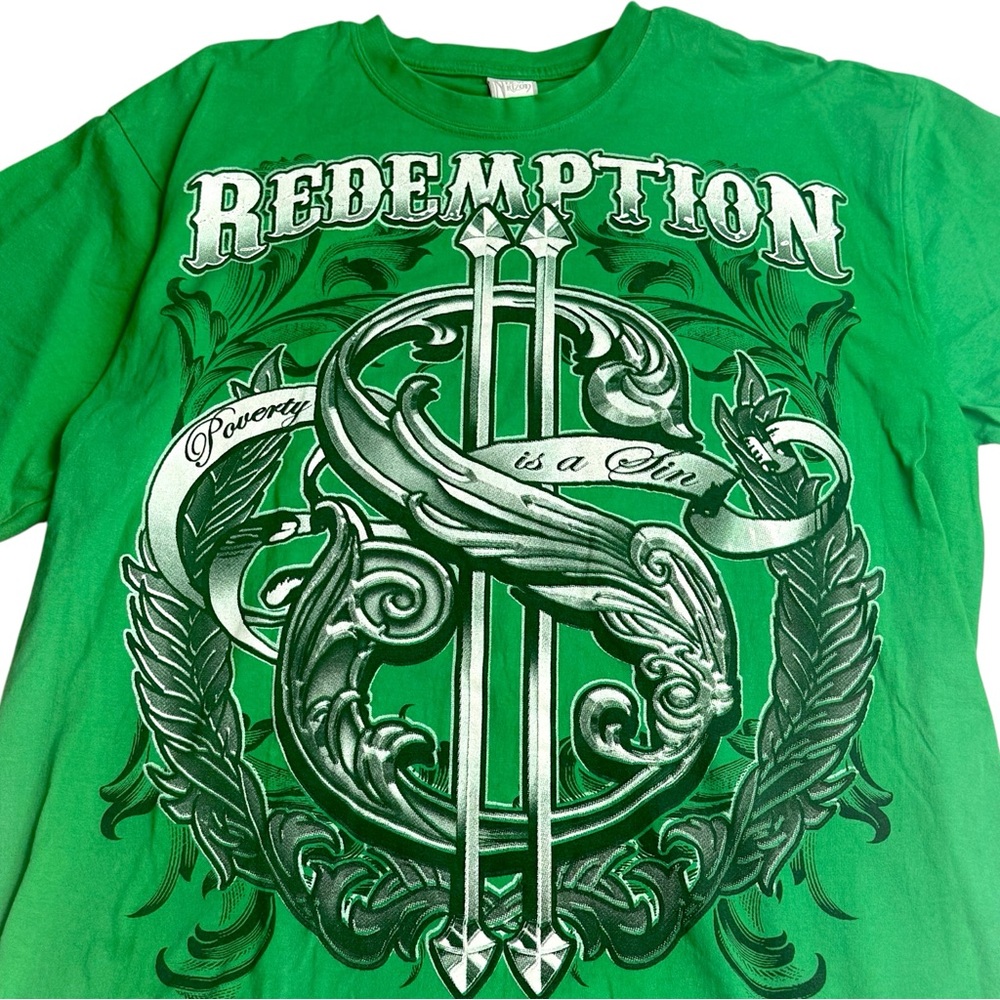 New‎ Rizon Redemption Graphic Tee XL Green Poverty Is A Sin Streetwear Crest